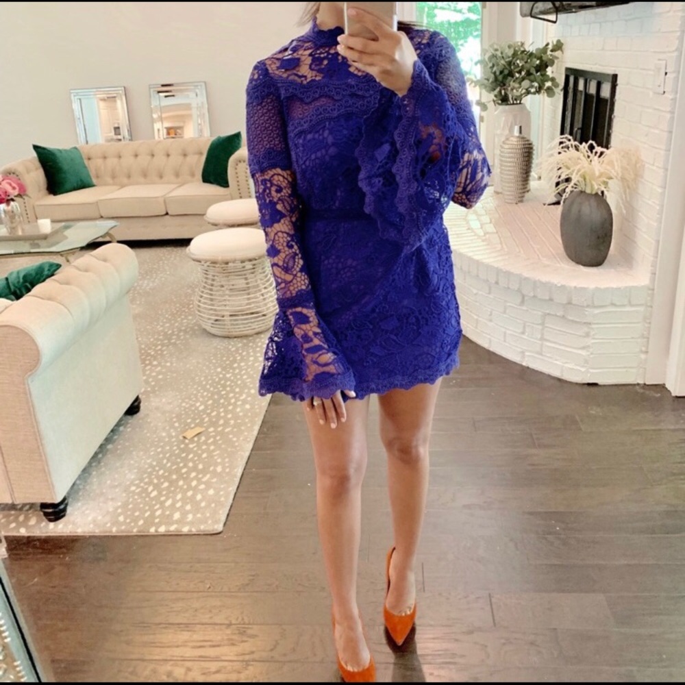 *NWT* ASOS Petite Lace Long Sleeve Mini Dress - Picture 4 of 8